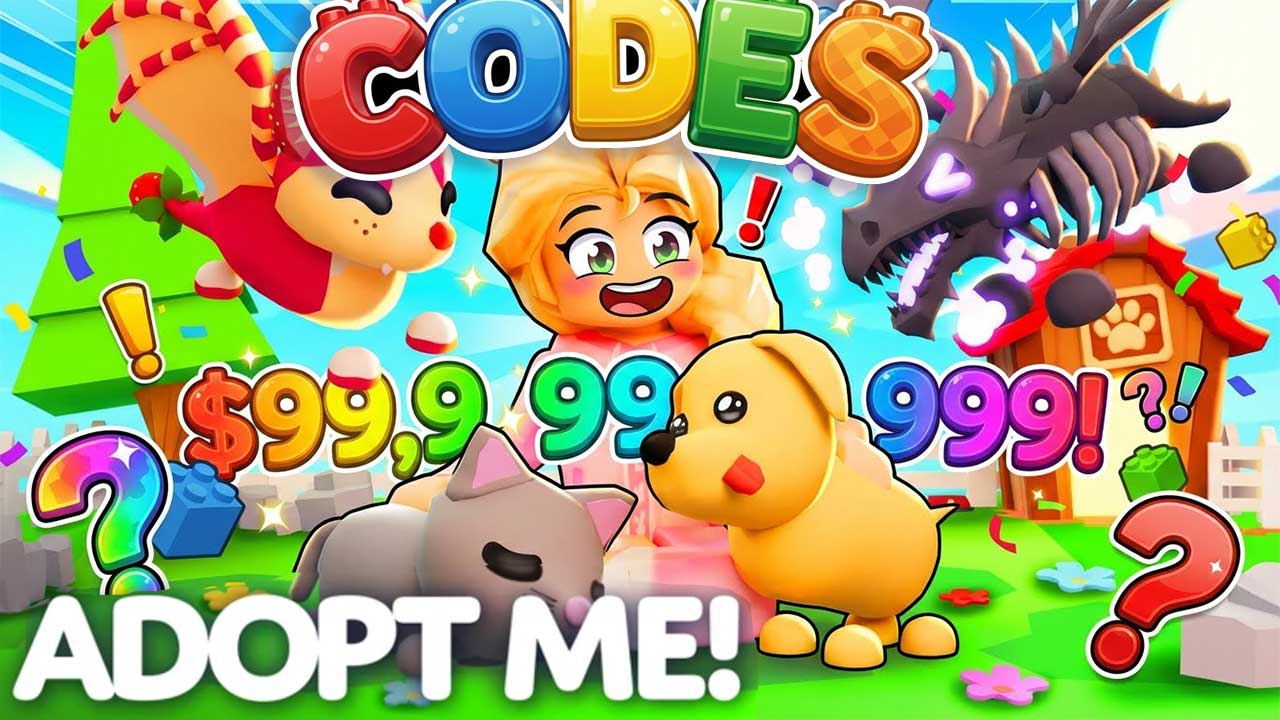 Adopt Me! Codes banner showing gameplay and rewards